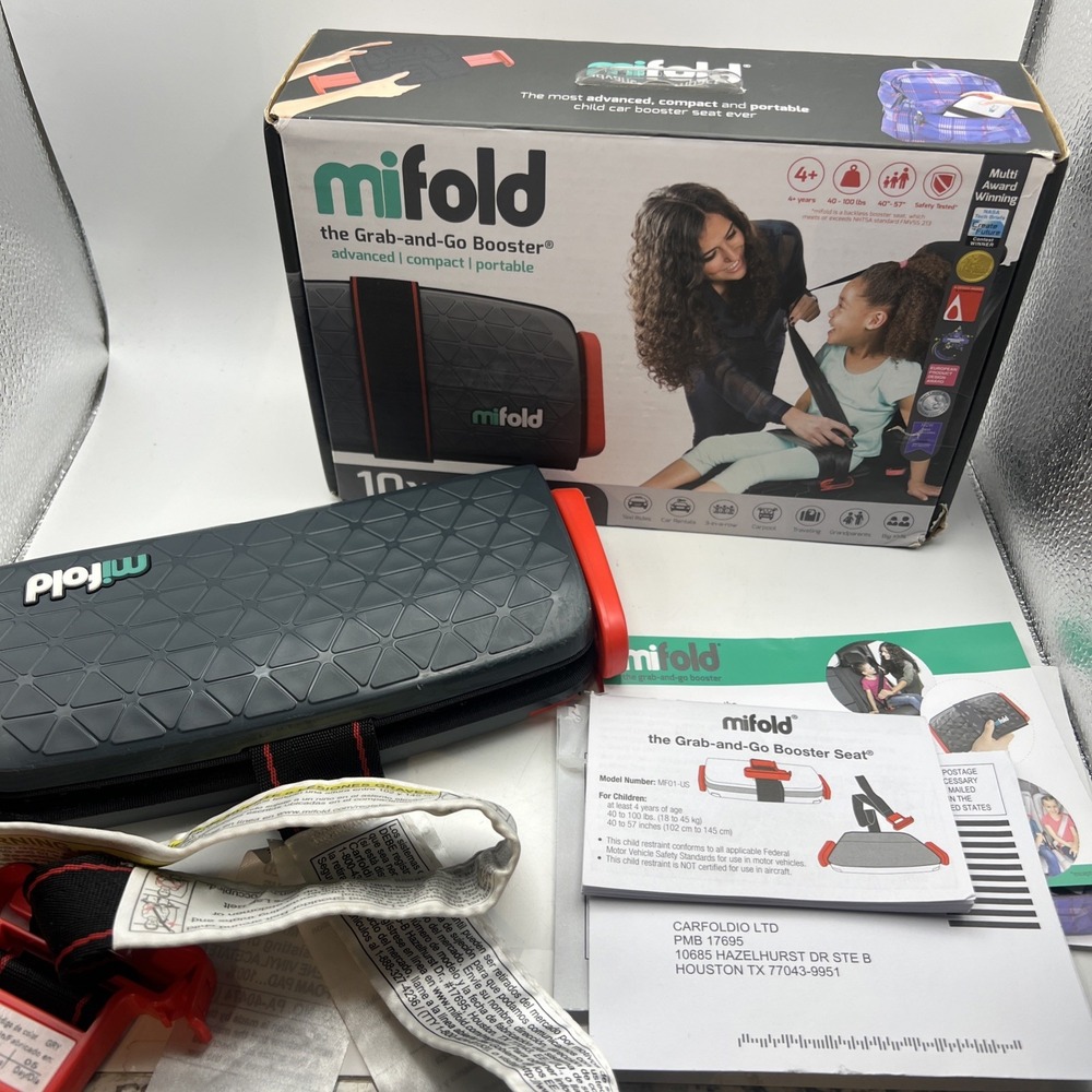 Mifold Grab-And-Go Compact Car Booster Portable Travel Seat 40 To 100 Lbs READ